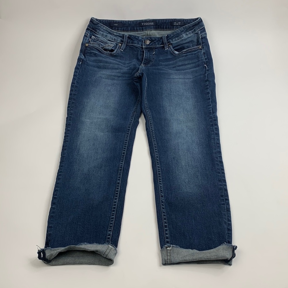 Vigoss Crop Heritage Fit Jeans Size 10 Raw Hem 25” inseam Medium wash denim New